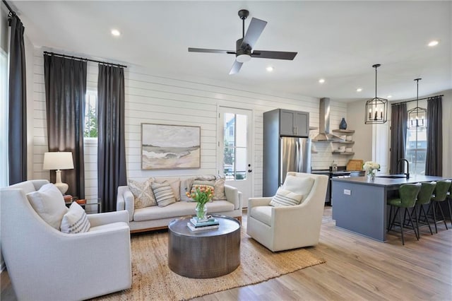 126 Chestnut Cir, Atlanta, GA 30342 - living area featuring plenty of natural light, light wood-type flooring, recessed lighting, and a ceiling fan