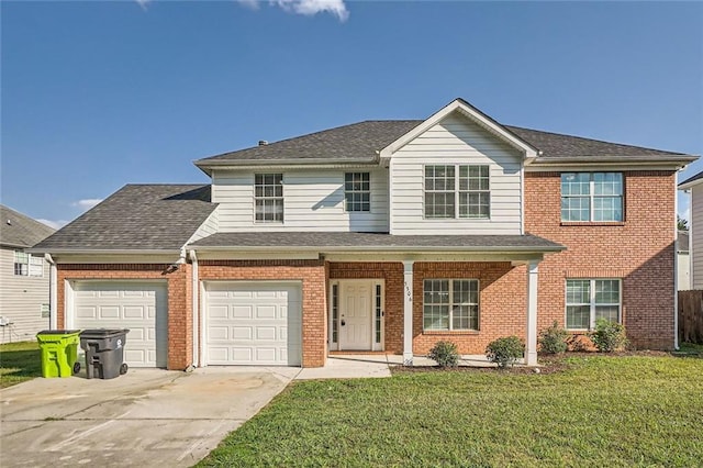 view of front property featuring covered porch and a front lawn