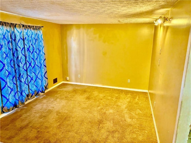 empty room with carpet and a textured ceiling