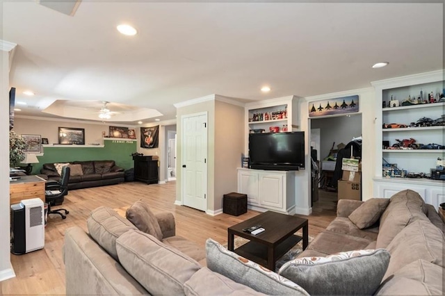 242 Sandhurst Ct, Suwanee, GA 30024 - living area featuring ceiling fan, ornamental molding, light wood finished floors, recessed lighting, and baseboards