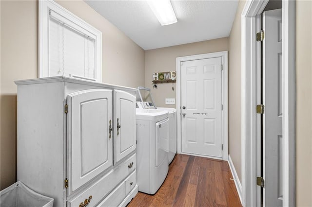 253 Grindstone Creek Dr, Clarkesville, GA 30523 - washroom featuring washer and clothes dryer, dark wood-style flooring, and baseboards