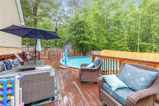 253 Grindstone Creek Dr, Clarkesville, GA 30523 - wooden terrace with an outdoor living space and a fenced backyard