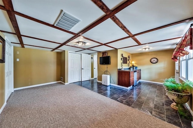 2057 High Shoals Rd, Dallas, GA 30132 - kitchen featuring coffered ceiling and dark colored carpet