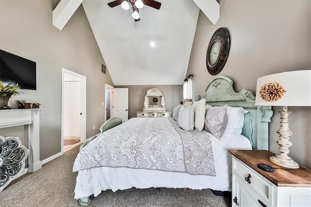 2057 High Shoals Rd, Dallas, GA 30132 - bedroom with carpet flooring, high vaulted ceiling, and ceiling fan