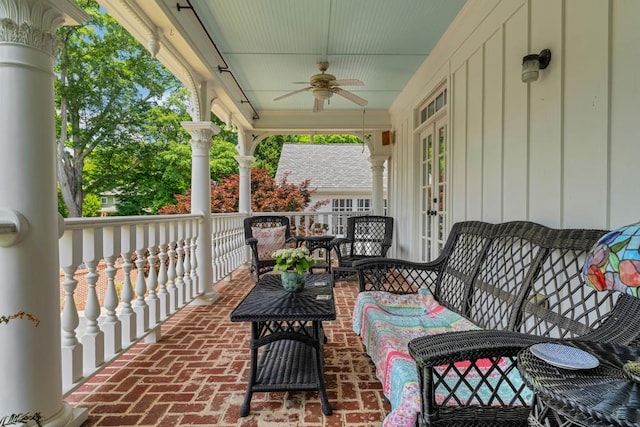 view of patio / terrace with covered porch and ceiling fan