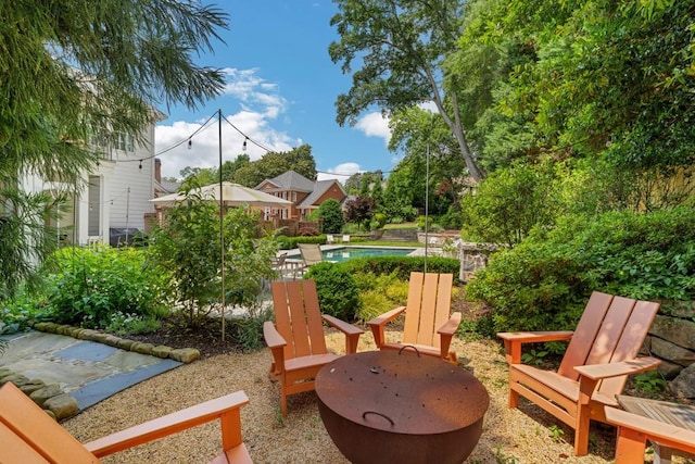 exterior space with a fenced in pool