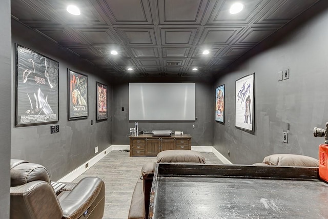 home theater featuring light wood-type flooring