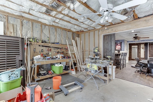 storage room featuring ceiling fan