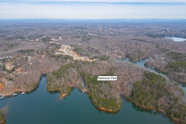 bird's eye view featuring a water and mountain view