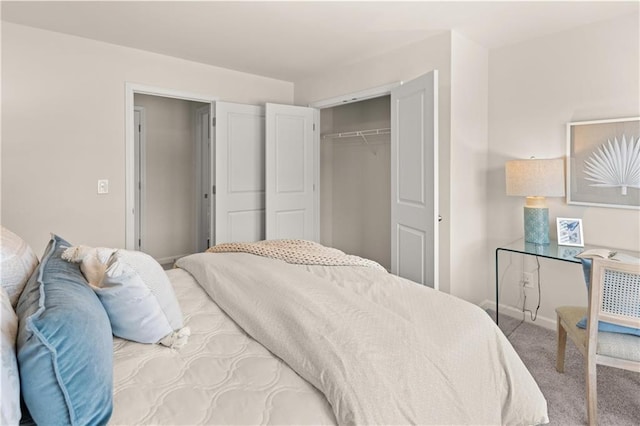 bedroom featuring carpet flooring and a closet