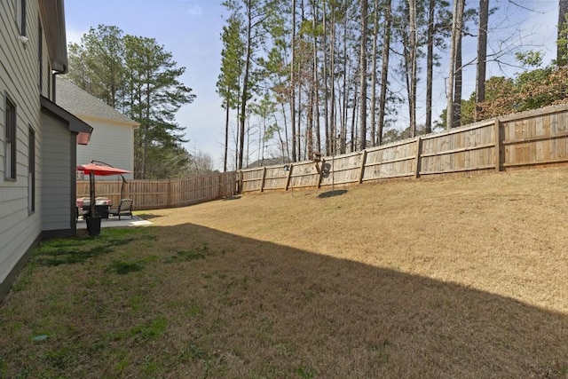 view of yard with a patio and a fenced backyard