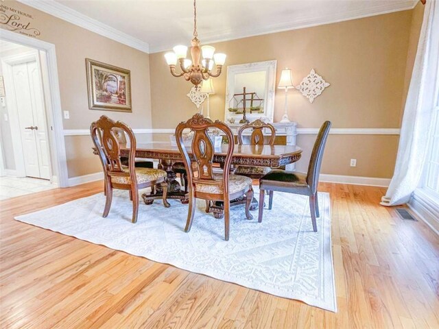 3 Westridge Pl, Rome, GA 30165 - dining area featuring ornamental molding, an inviting chandelier, and light wood-type flooring