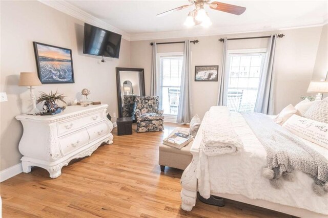 3 Westridge Pl, Rome, GA 30165 - bedroom featuring ornamental molding, ceiling fan, and light wood-type flooring