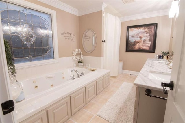 3 Westridge Pl, Rome, GA 30165 - bathroom featuring vanity, a tub to relax in, crown molding, and tile patterned flooring