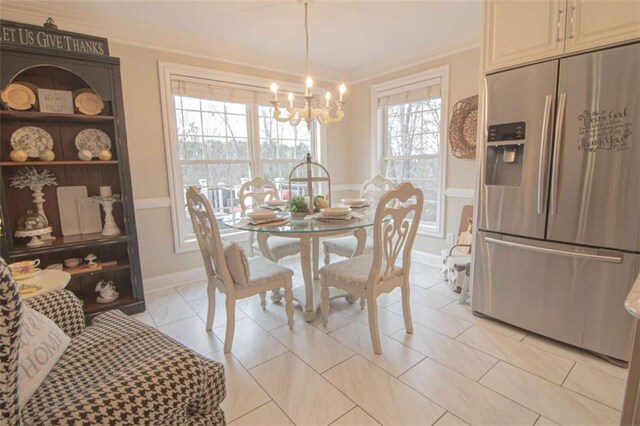 3 Westridge Pl, Rome, GA 30165 - dining space with crown molding, light tile patterned floors, and a notable chandelier