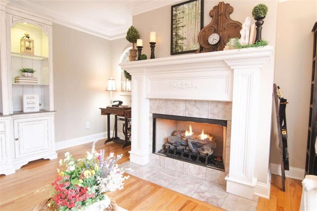3 Westridge Pl, Rome, GA 30165 - details with crown molding, a tiled fireplace, and hardwood / wood-style floors