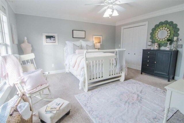 3 Westridge Pl, Rome, GA 30165 - carpeted bedroom featuring crown molding, a closet, and ceiling fan