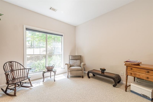 living area with light colored carpet