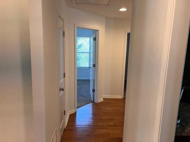 corridor featuring dark hardwood / wood-style flooring