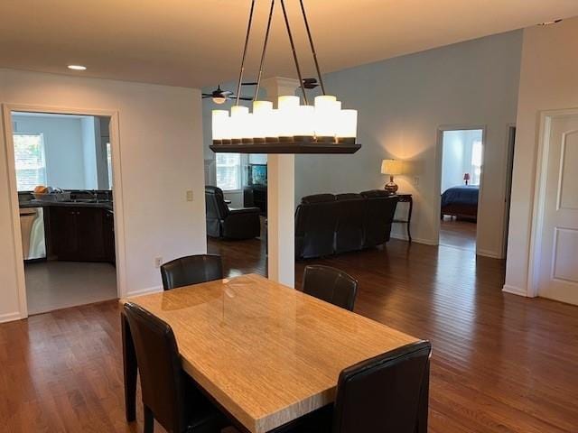 dining space with dark wood-type flooring and a wealth of natural light