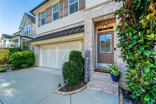 exterior space with a garage