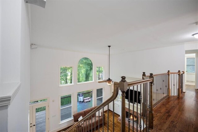 385 Guildhall Grv, Johns Creek, GA 30022 - hallway with wood finished floors and an upstairs landing