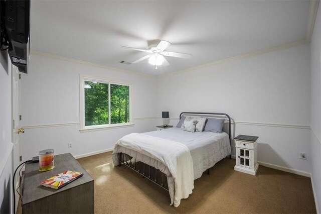 385 Guildhall Grv, Johns Creek, GA 30022 - bedroom featuring ornamental molding, carpet, baseboards, and a ceiling fan
