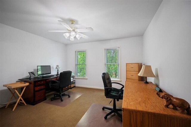 385 Guildhall Grv, Johns Creek, GA 30022 - home office with carpet, baseboards, and a ceiling fan