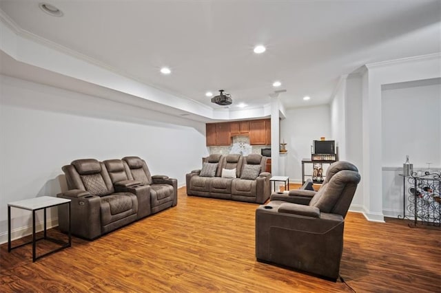 385 Guildhall Grv, Johns Creek, GA 30022 - living room featuring ornamental molding, wood finished floors, recessed lighting, and baseboards