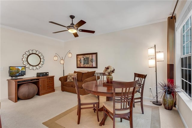 3733 Chattahoochee Summit Dr SE Unit 7, Atlanta, GA 30339 - dining space with light carpet, crown molding, and a ceiling fan