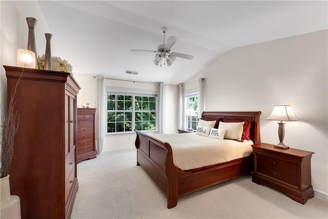 3733 Chattahoochee Summit Dr SE Unit 7, Atlanta, GA 30339 - bedroom with vaulted ceiling, light colored carpet, and a ceiling fan