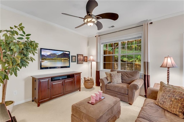 3733 Chattahoochee Summit Dr SE Unit 7, Atlanta, GA 30339 - living area featuring light colored carpet, a ceiling fan, and crown molding
