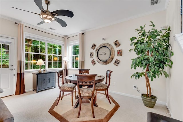 3733 Chattahoochee Summit Dr SE Unit 7, Atlanta, GA 30339 - dining space with light carpet, crown molding, and ceiling fan
