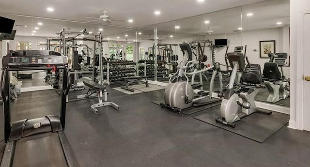 3733 Chattahoochee Summit Dr SE Unit 7, Atlanta, GA 30339 - workout area with a ceiling fan and recessed lighting