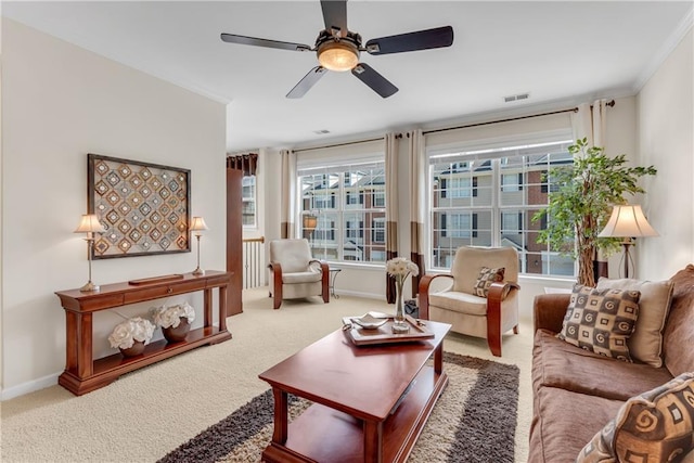 3733 Chattahoochee Summit Dr SE Unit 7, Atlanta, GA 30339 - living room with carpet floors, crown molding, and a ceiling fan