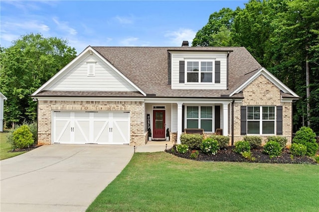 5116 Chastain Way, Gainesville, GA 30507 - craftsman-style home with brick siding, concrete driveway, a front yard, roof with shingles, and a garage