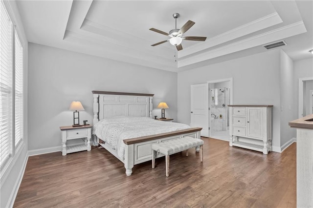 5116 Chastain Way, Gainesville, GA 30507 - bedroom featuring a raised ceiling, multiple windows, dark wood finished floors, and crown molding