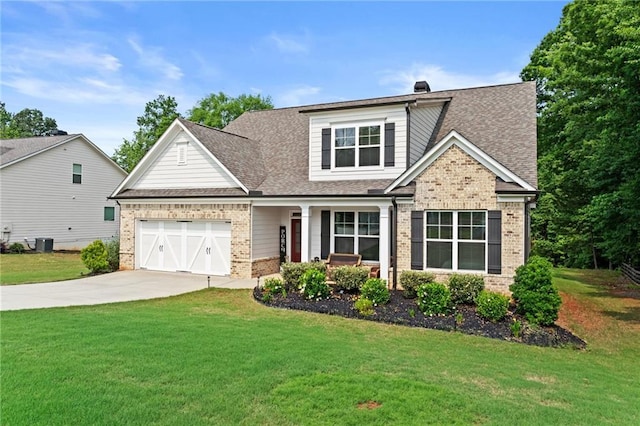 5116 Chastain Way, Gainesville, GA 30507 - craftsman house with brick siding, driveway, a garage, a front yard, and a shingled roof