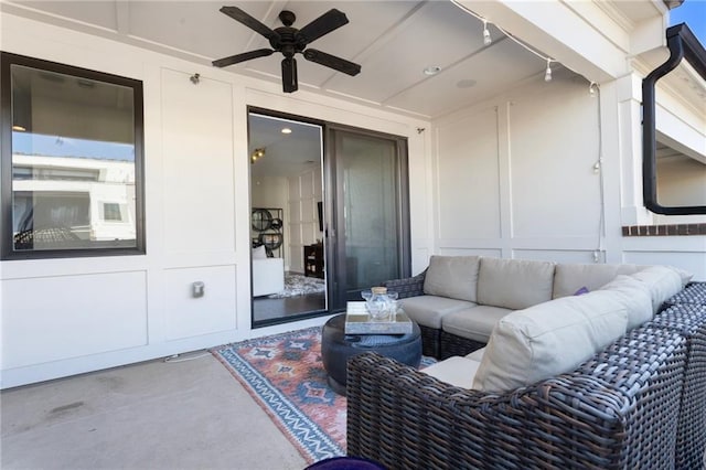 view of patio / terrace featuring an outdoor living space and ceiling fan