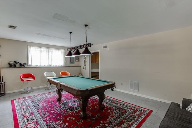 playroom featuring pool table, visible vents, and baseboards