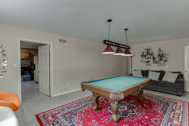 playroom with pool table, visible vents, baseboards, and light tile patterned floors