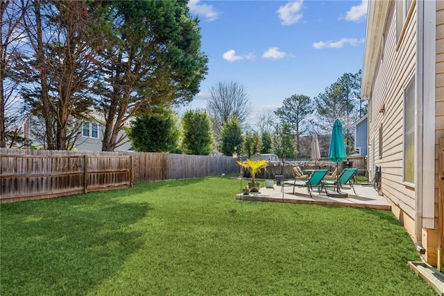 view of yard with a patio area and a fenced backyard