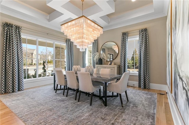 dining room featuring baseboards, plenty of natural light, a chandelier, and wood finished floors