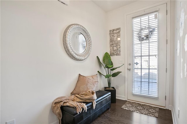 doorway with dark hardwood / wood-style flooring