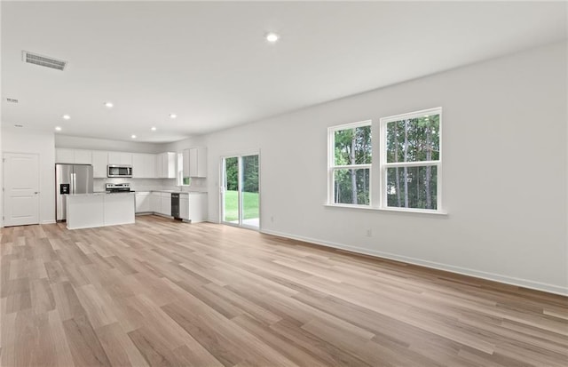 unfurnished living room featuring light hardwood / wood-style flooring