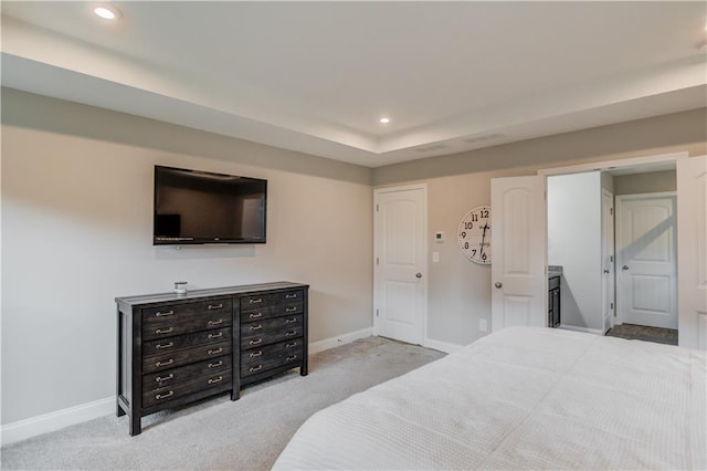 bedroom featuring recessed lighting, carpet flooring, and baseboards