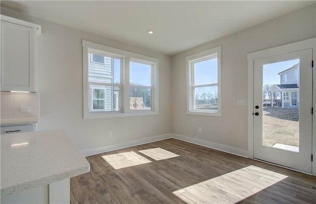 interior space with baseboards and wood finished floors