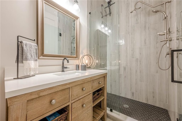 6301 New Bethany Rd, Buford, GA 30518 - bathroom with a tile shower and vanity