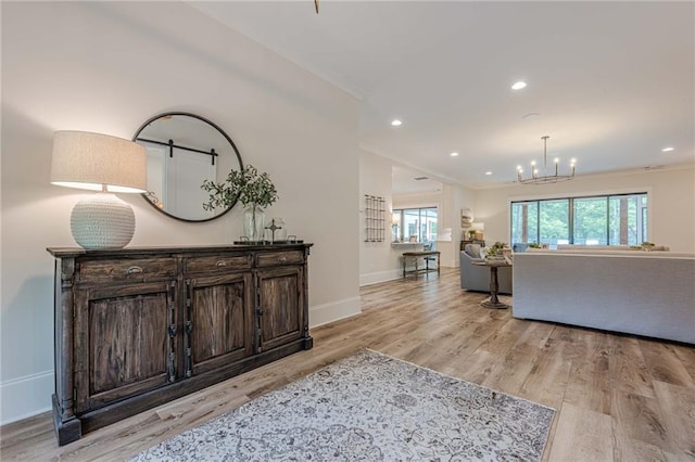 6301 New Bethany Rd, Buford, GA 30518 - living area with healthy amount of natural light, a chandelier, light wood-style flooring, and recessed lighting