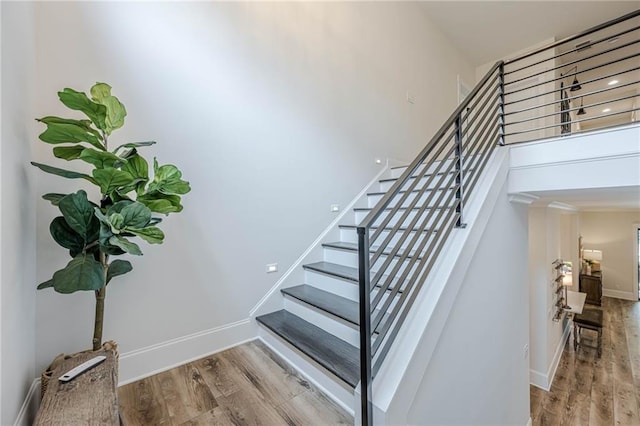 6301 New Bethany Rd, Buford, GA 30518 - staircase featuring wood finished floors and baseboards